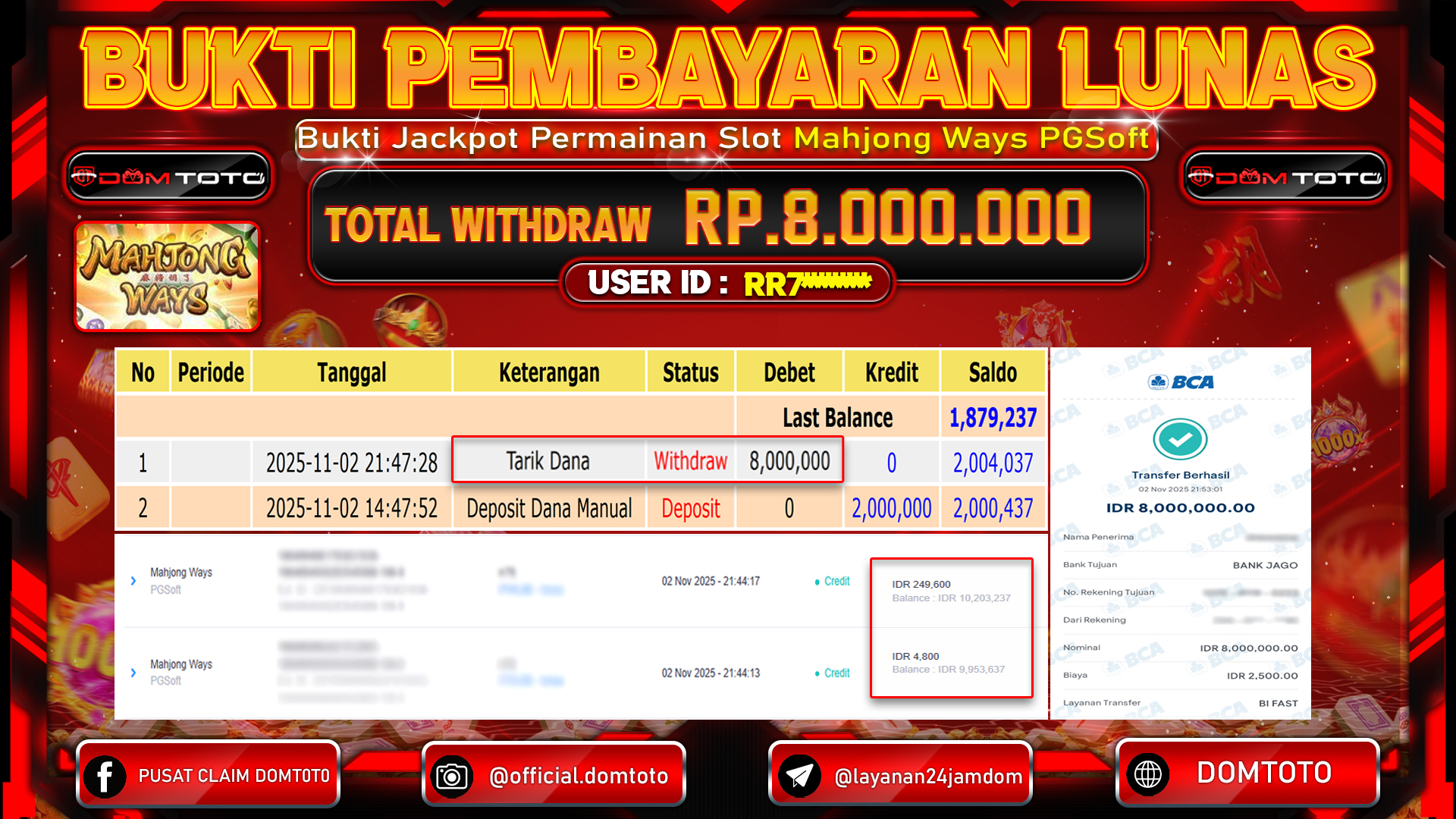 JACKPOT SLOT Mahjong Ways PGSoft Pragmatic Play 02 NOVEMBER 2025